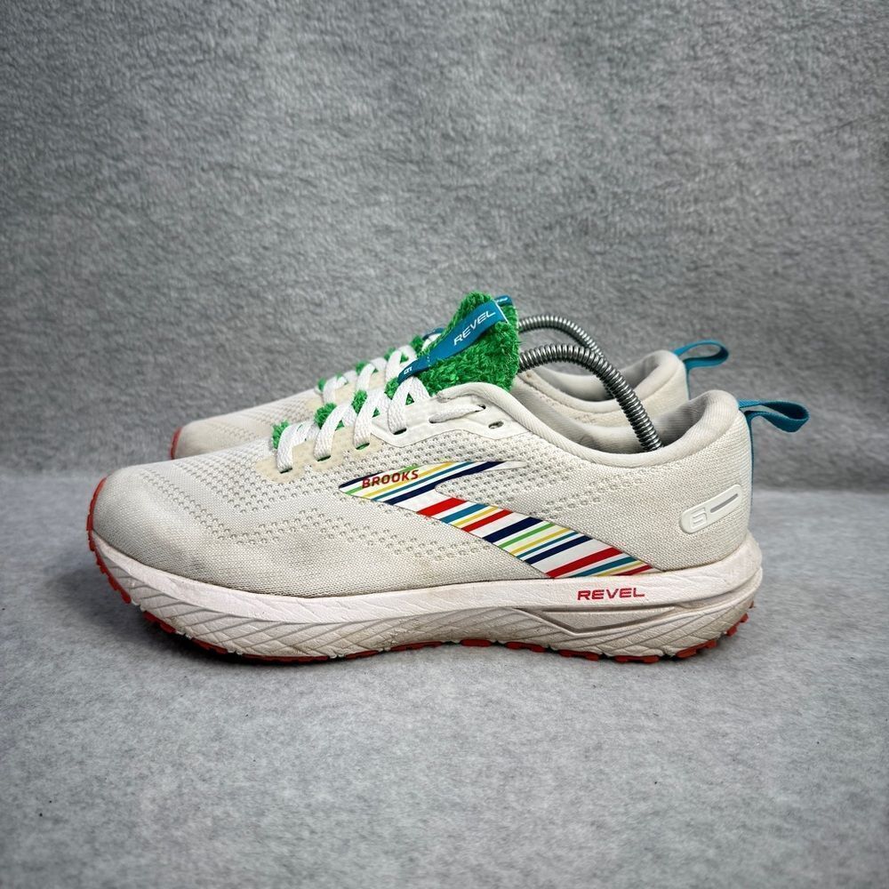 Brooks Revel White with Green, Teal, Red and Multicolor Stripe Athletic Shoes